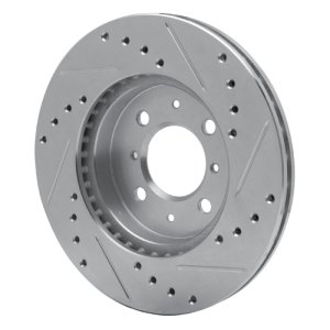 Volkswagen Gol Brake Rotor (1) - Front Left - R1 Concepts - Drilled & Slotted - Silver - `09-`17